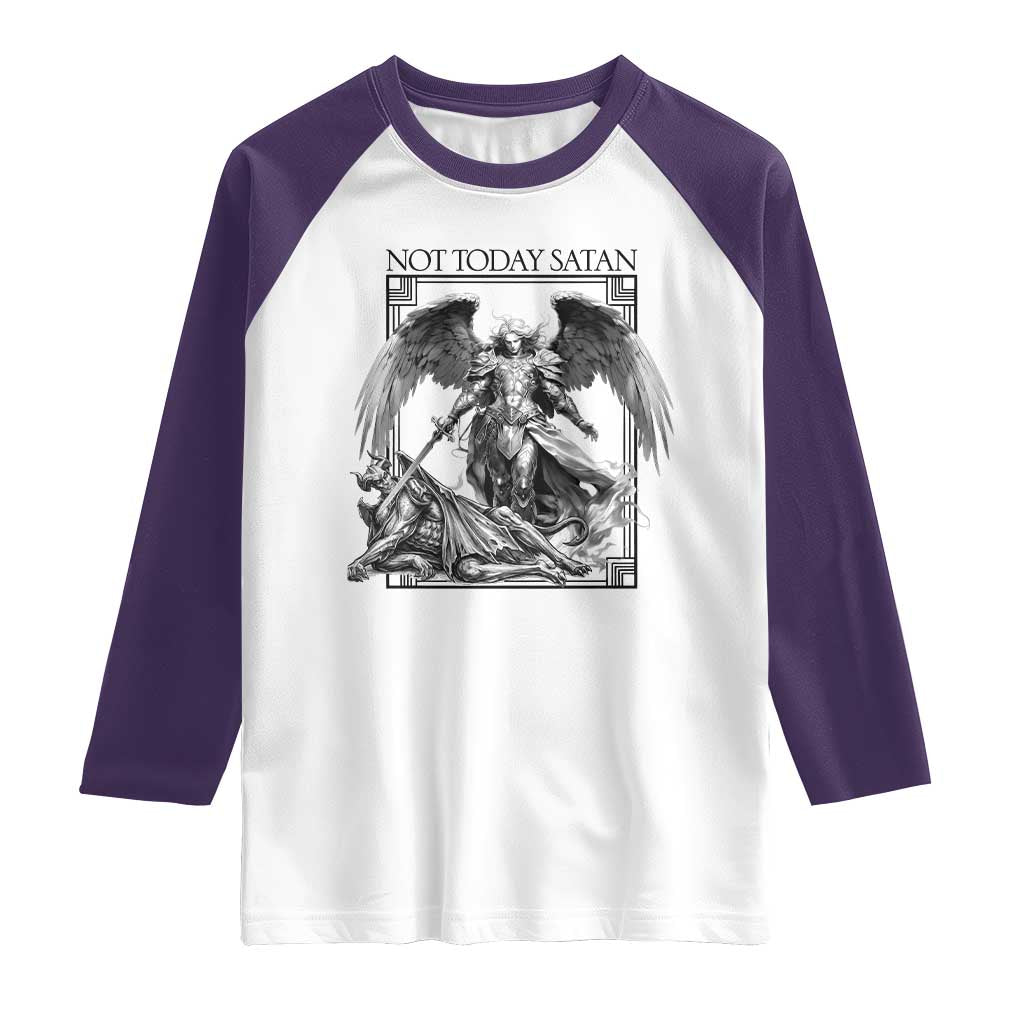 Funny Saint Michael Defeating Satan Raglan Shirt Not Today Satan