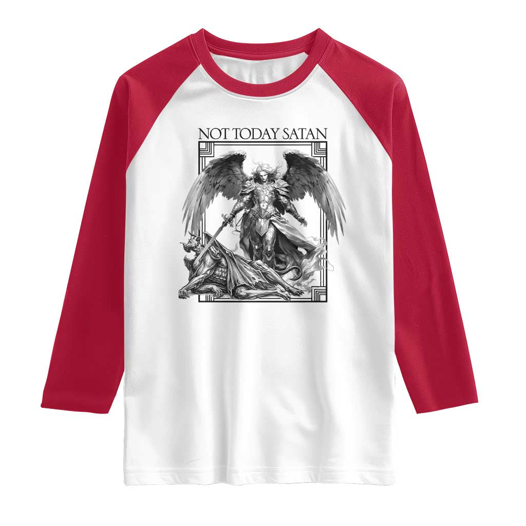 Funny Saint Michael Defeating Satan Raglan Shirt Not Today Satan