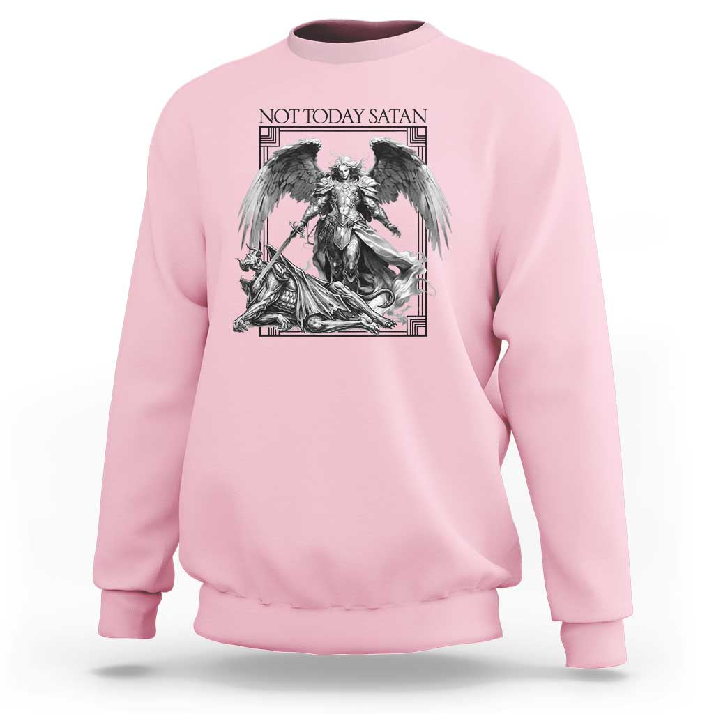 Funny Saint Michael Defeating Satan Sweatshirt Not Today Satan
