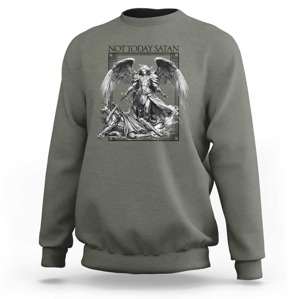 Funny Saint Michael Defeating Satan Sweatshirt Not Today Satan