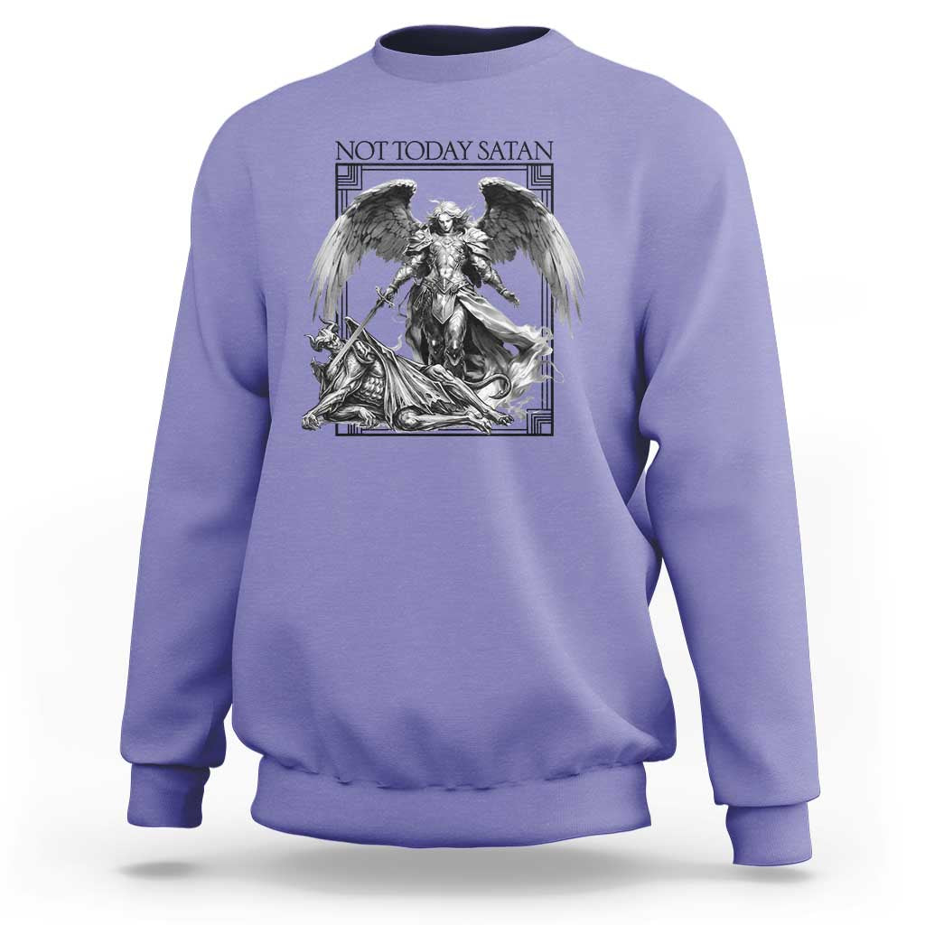 Funny Saint Michael Defeating Satan Sweatshirt Not Today Satan