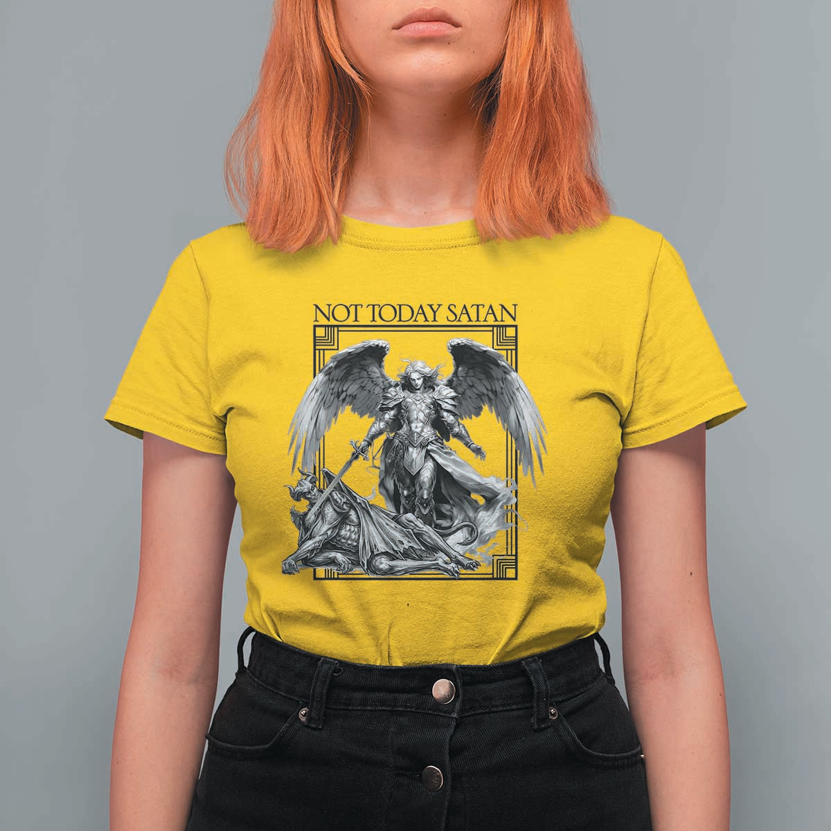 Funny Saint Michael Defeating Satan T Shirt For Women Not Today Satan