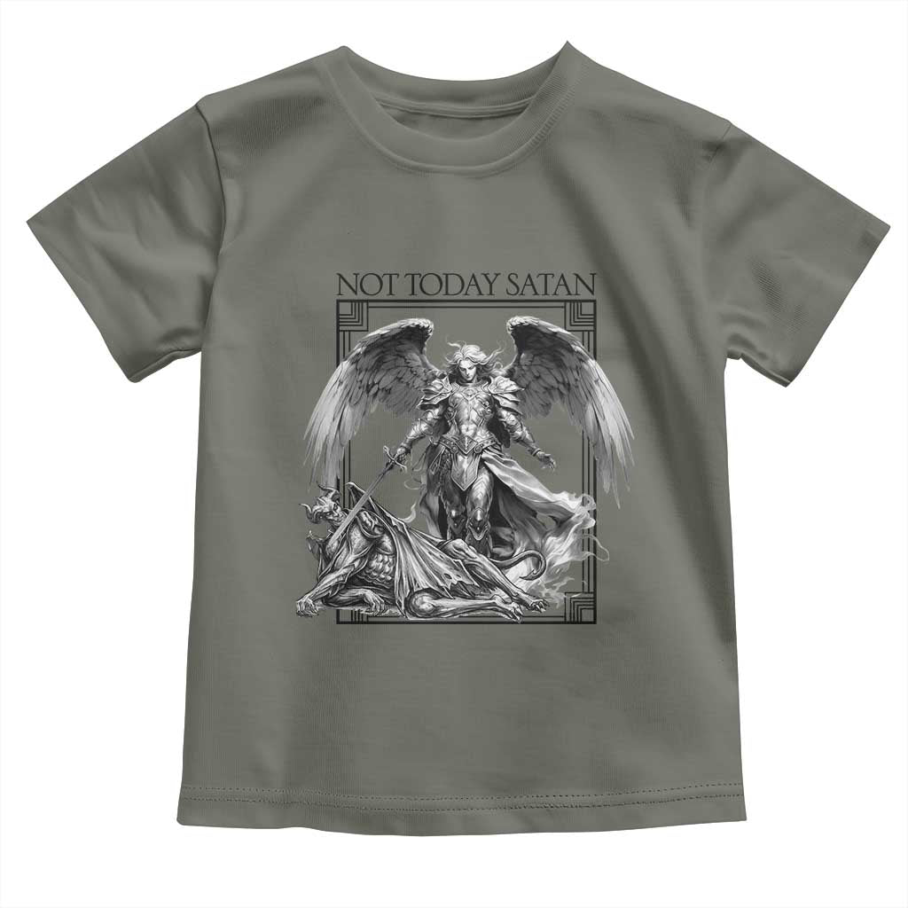 Funny Saint Michael Defeating Satan Toddler T Shirt Not Today Satan