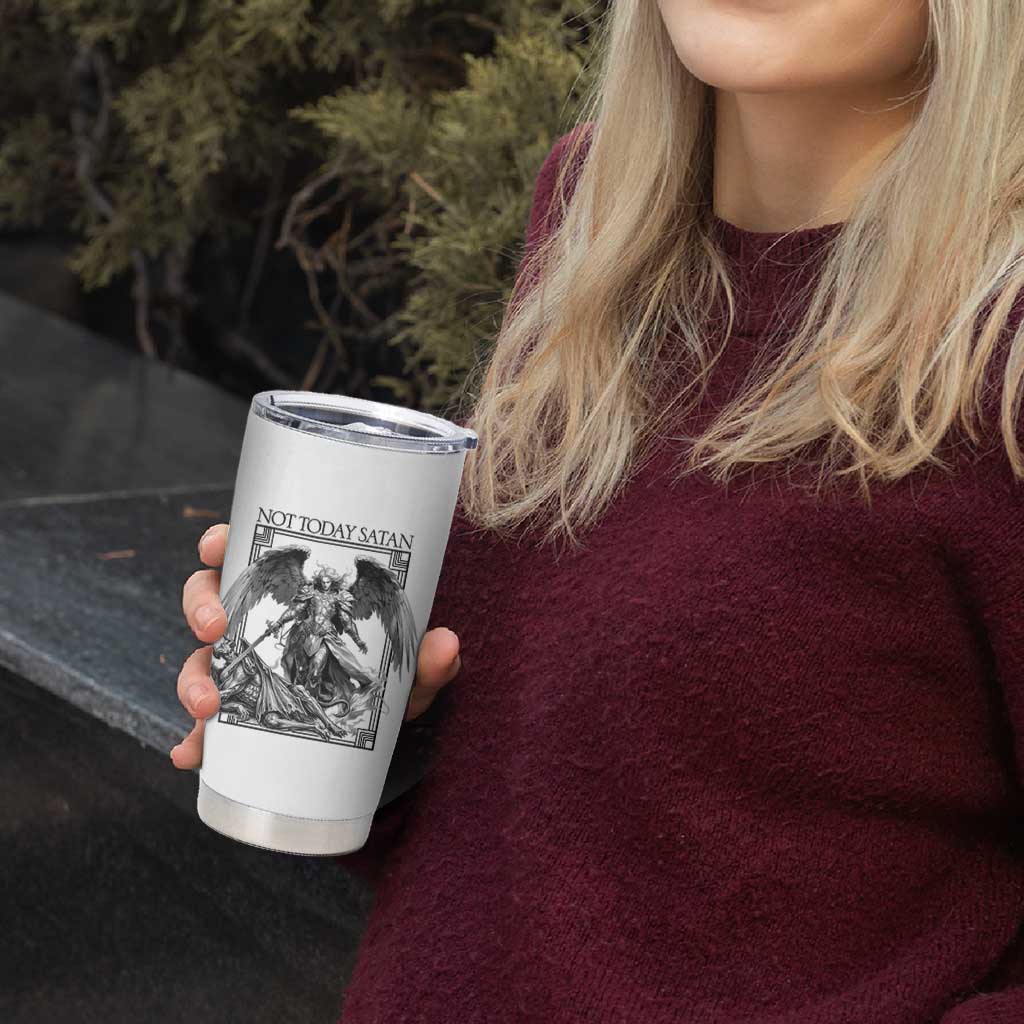 Funny Saint Michael Defeating Satan Tumbler Cup Not Today Satan