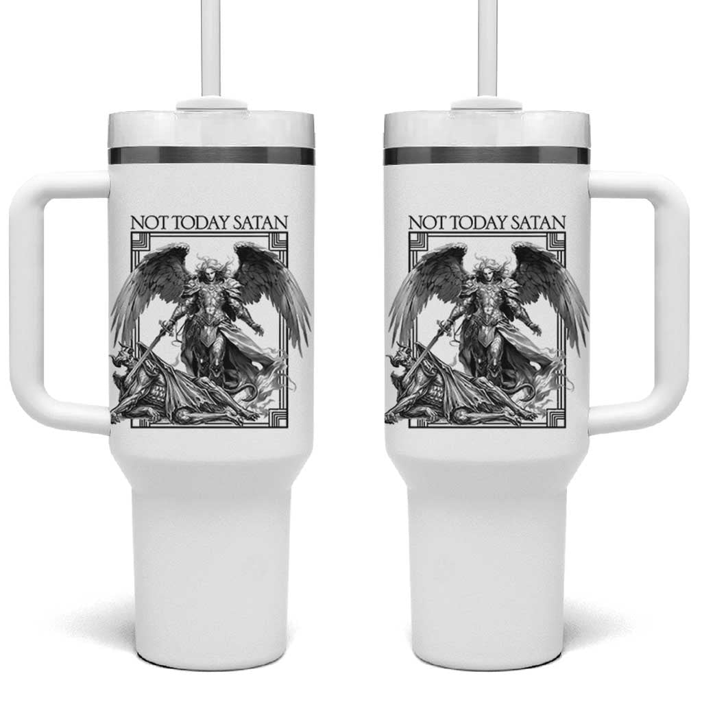 Funny Saint Michael Defeating Satan Tumbler With Handle Not Today Satan