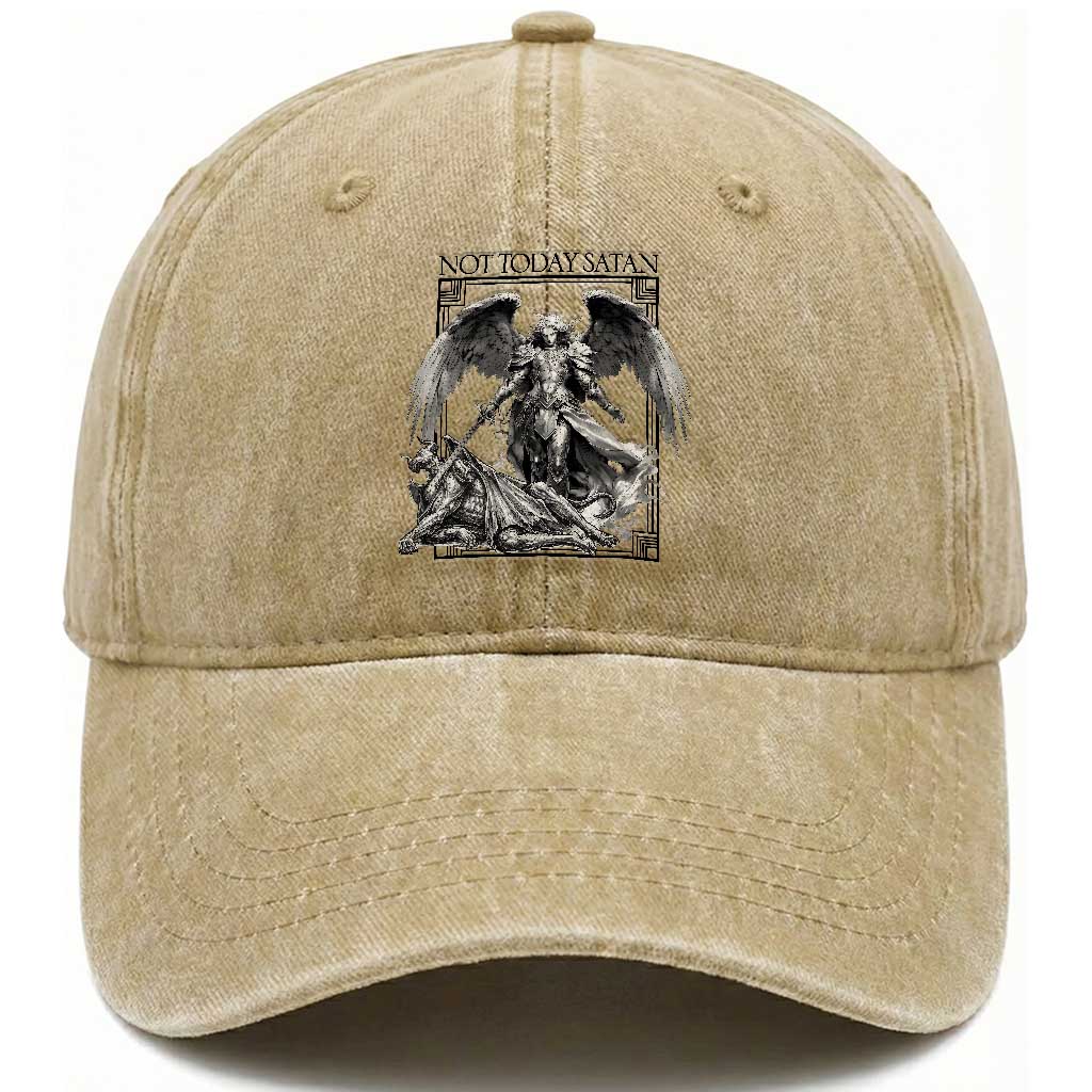 Funny Saint Michael Defeating Satan Washed Cotton Baseball Cap Not Today Satan