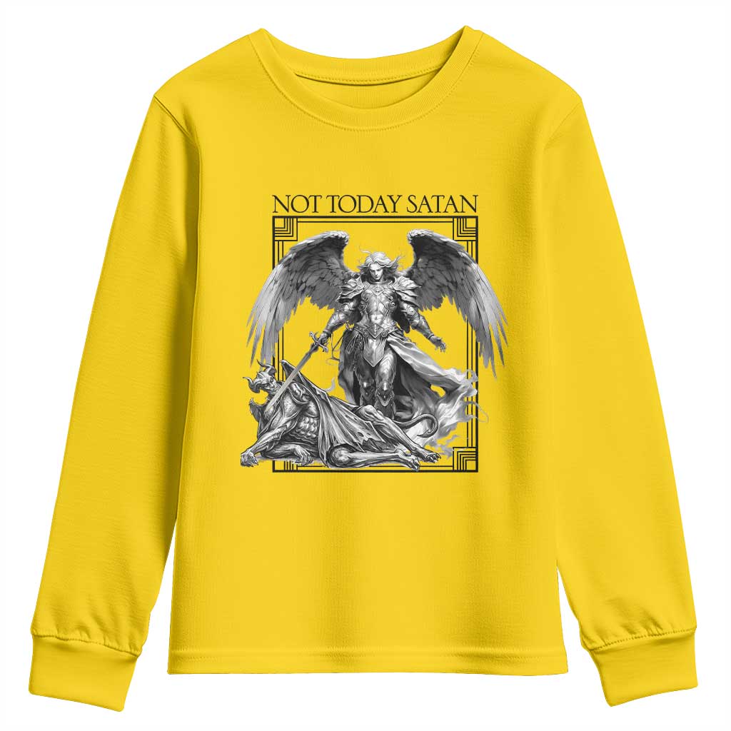 Funny Saint Michael Defeating Satan Youth Sweatshirt Not Today Satan