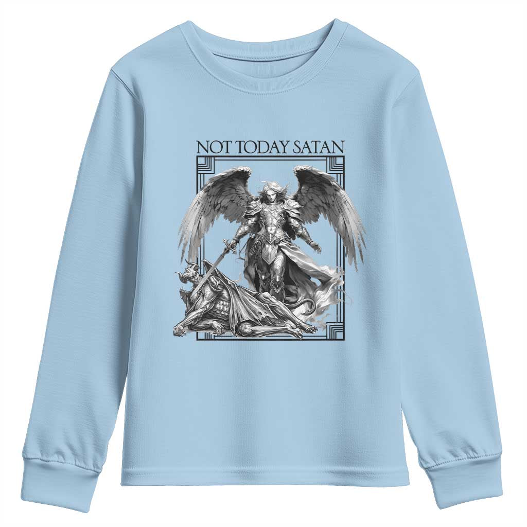 Funny Saint Michael Defeating Satan Youth Sweatshirt Not Today Satan