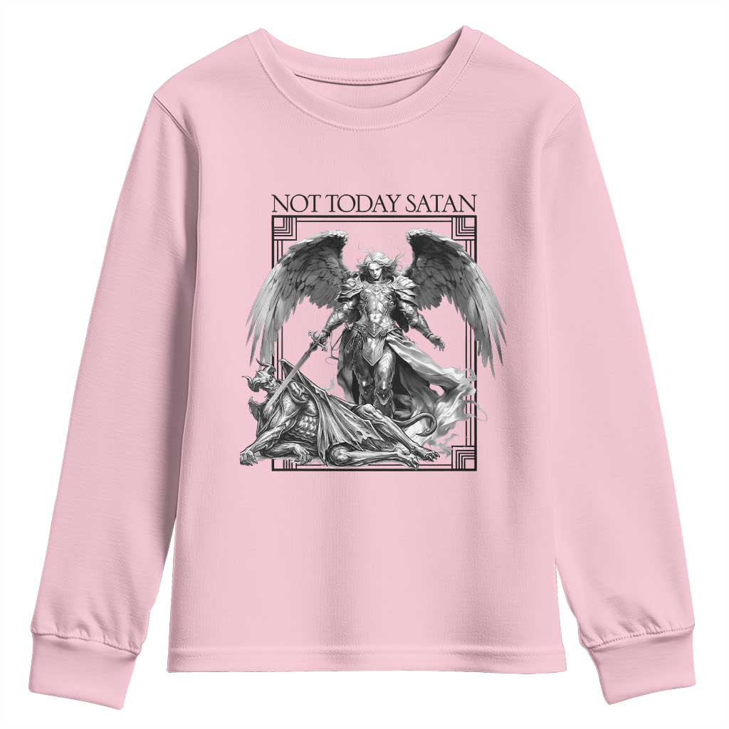 Funny Saint Michael Defeating Satan Youth Sweatshirt Not Today Satan