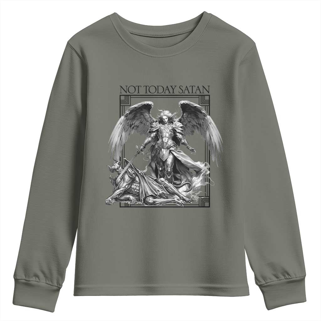 Funny Saint Michael Defeating Satan Youth Sweatshirt Not Today Satan