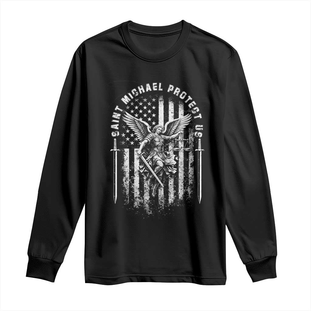 Vintage Saint Michael Archangel Protect Us Prayer Long Sleeve Shirt