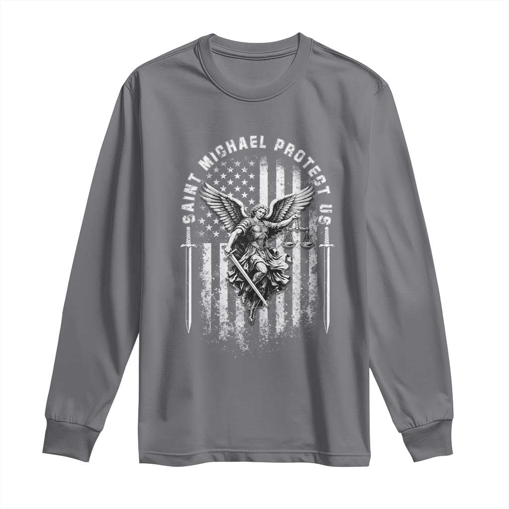 Vintage Saint Michael Archangel Protect Us Prayer Long Sleeve Shirt