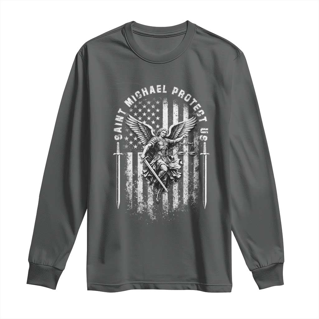 Vintage Saint Michael Archangel Protect Us Prayer Long Sleeve Shirt