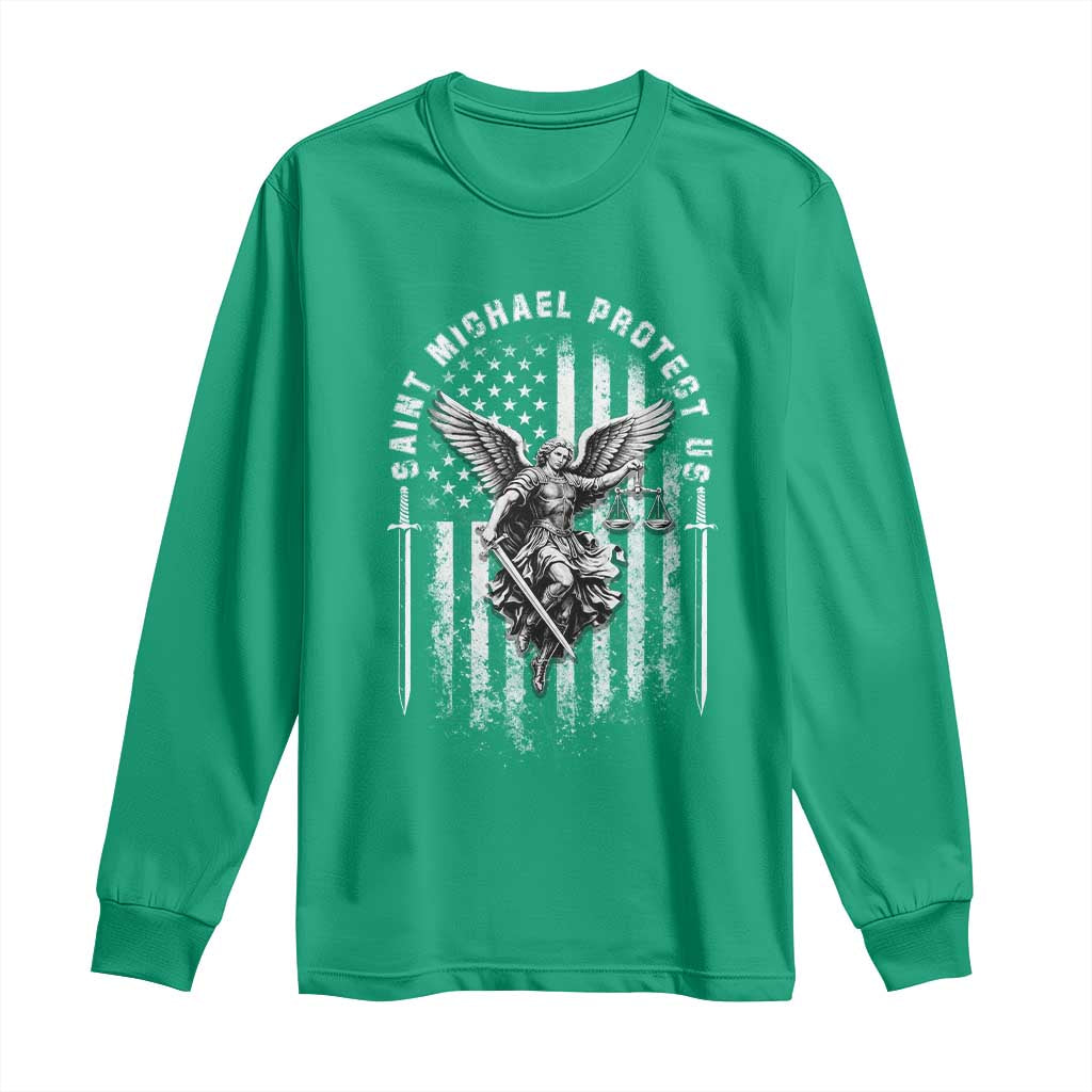Vintage Saint Michael Archangel Protect Us Prayer Long Sleeve Shirt