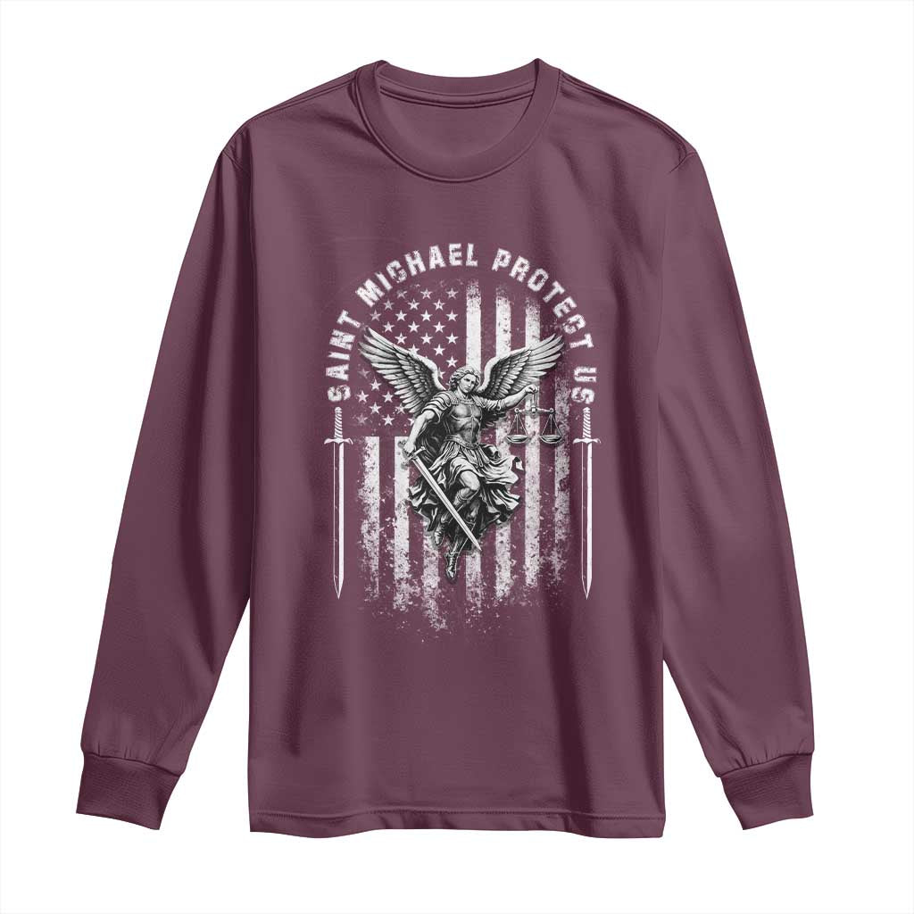 Vintage Saint Michael Archangel Protect Us Prayer Long Sleeve Shirt