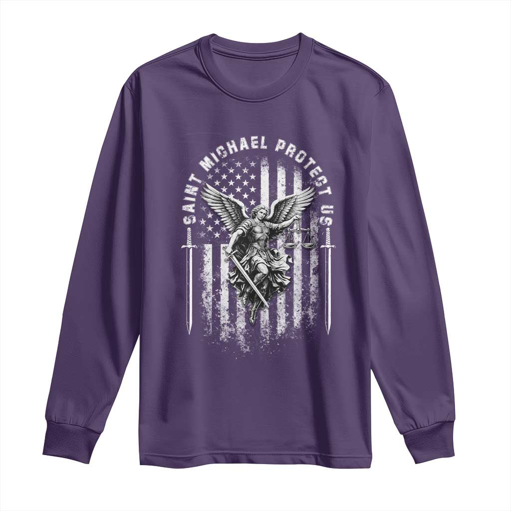 Vintage Saint Michael Archangel Protect Us Prayer Long Sleeve Shirt