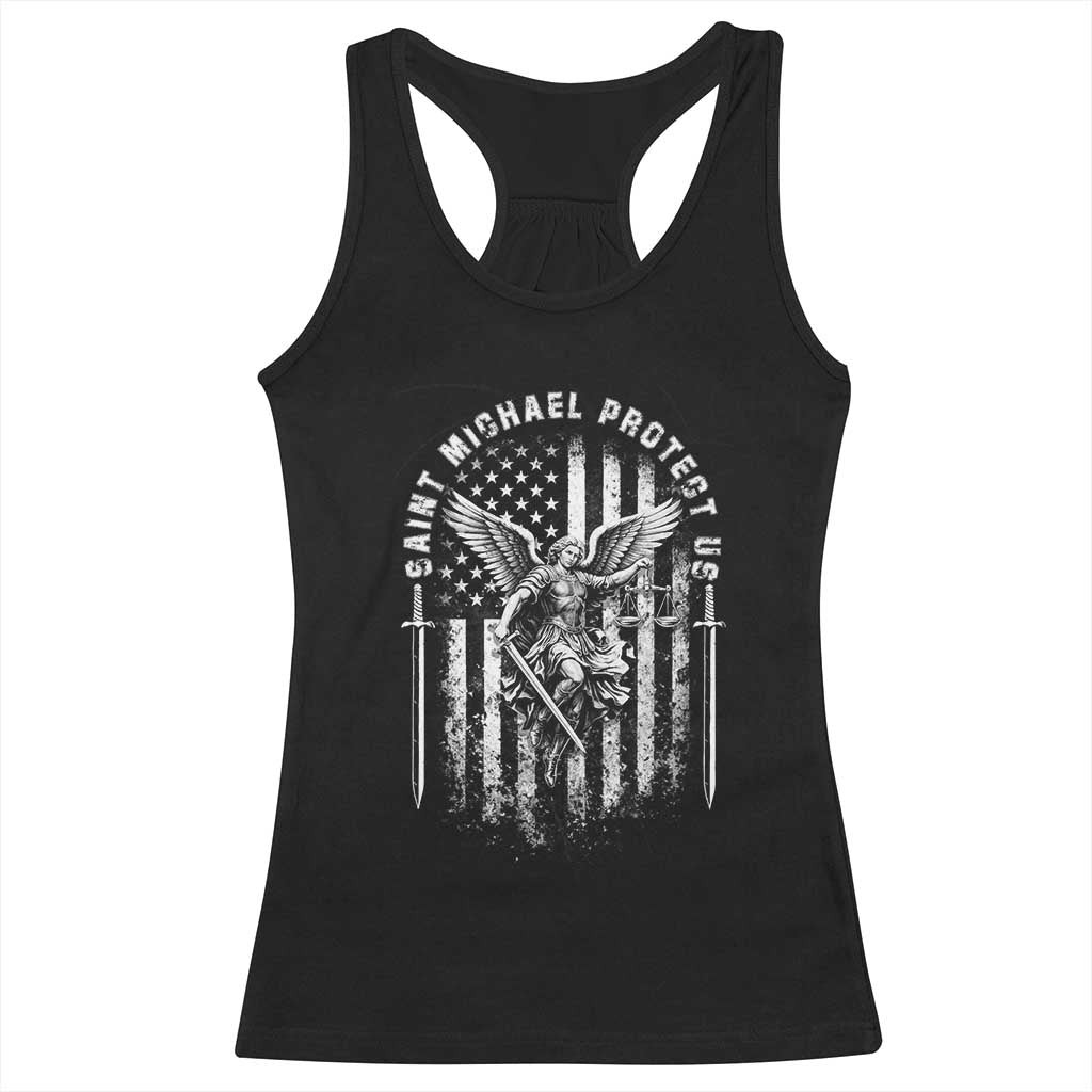 Vintage Saint Michael Archangel Protect Us Prayer Racerback Tank Top