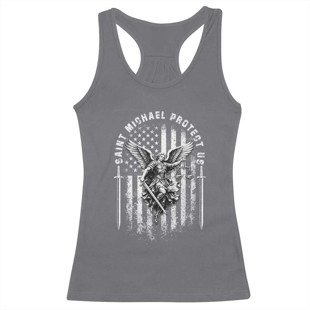 Vintage Saint Michael Archangel Protect Us Prayer Racerback Tank Top