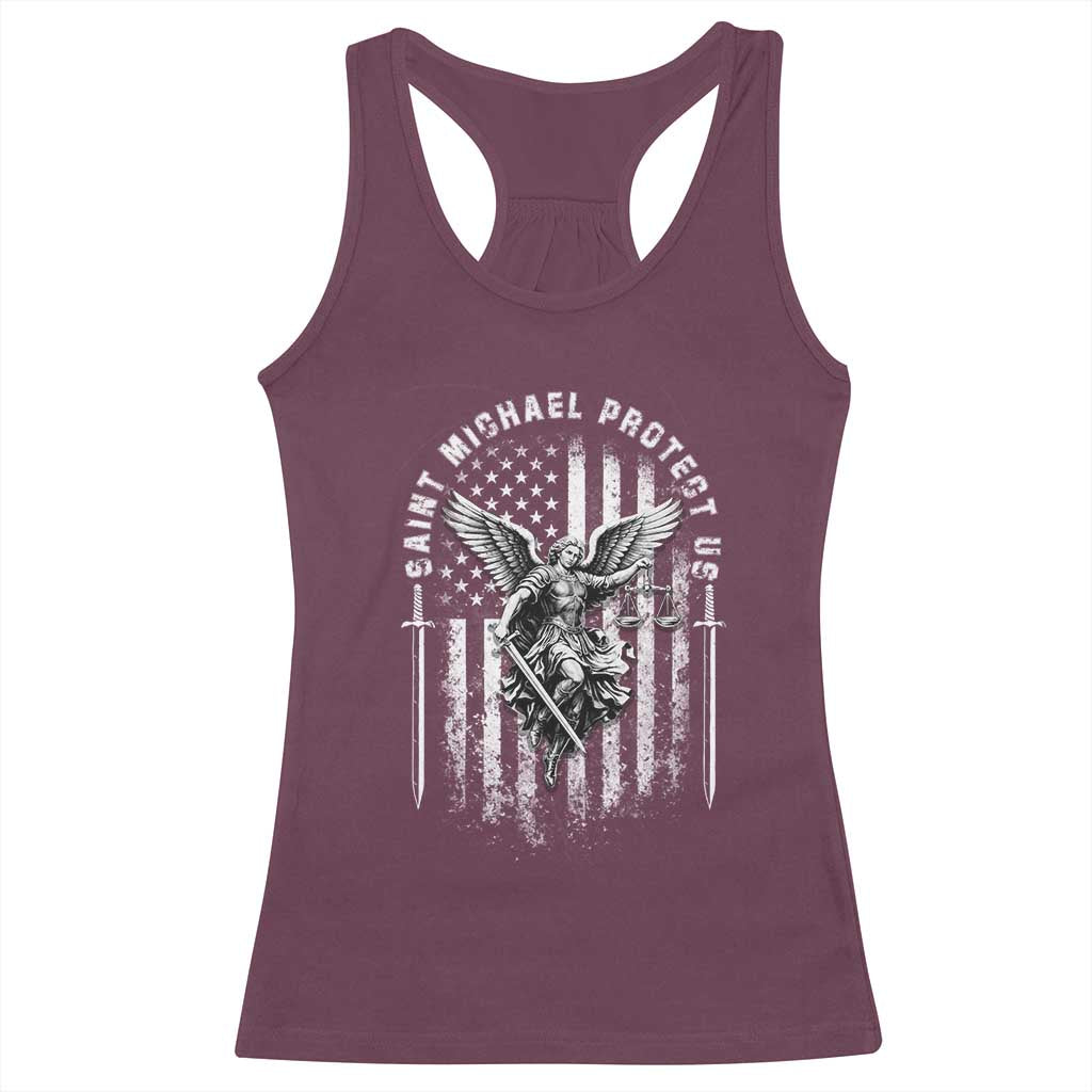 Vintage Saint Michael Archangel Protect Us Prayer Racerback Tank Top