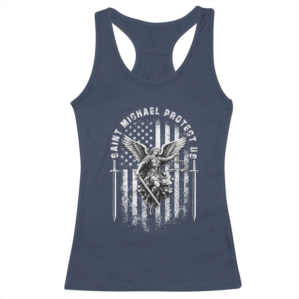 Vintage Saint Michael Archangel Protect Us Prayer Racerback Tank Top