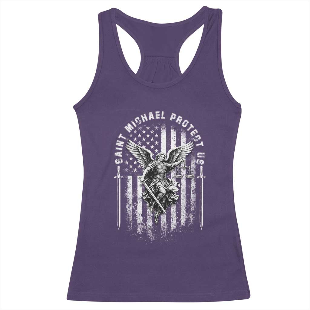 Vintage Saint Michael Archangel Protect Us Prayer Racerback Tank Top
