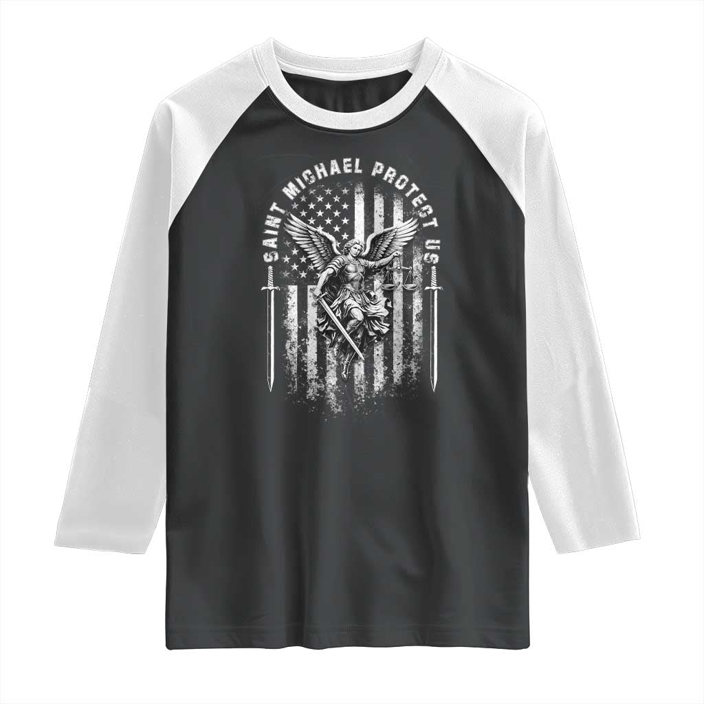 Vintage Saint Michael Archangel Protect Us Prayer Raglan Shirt