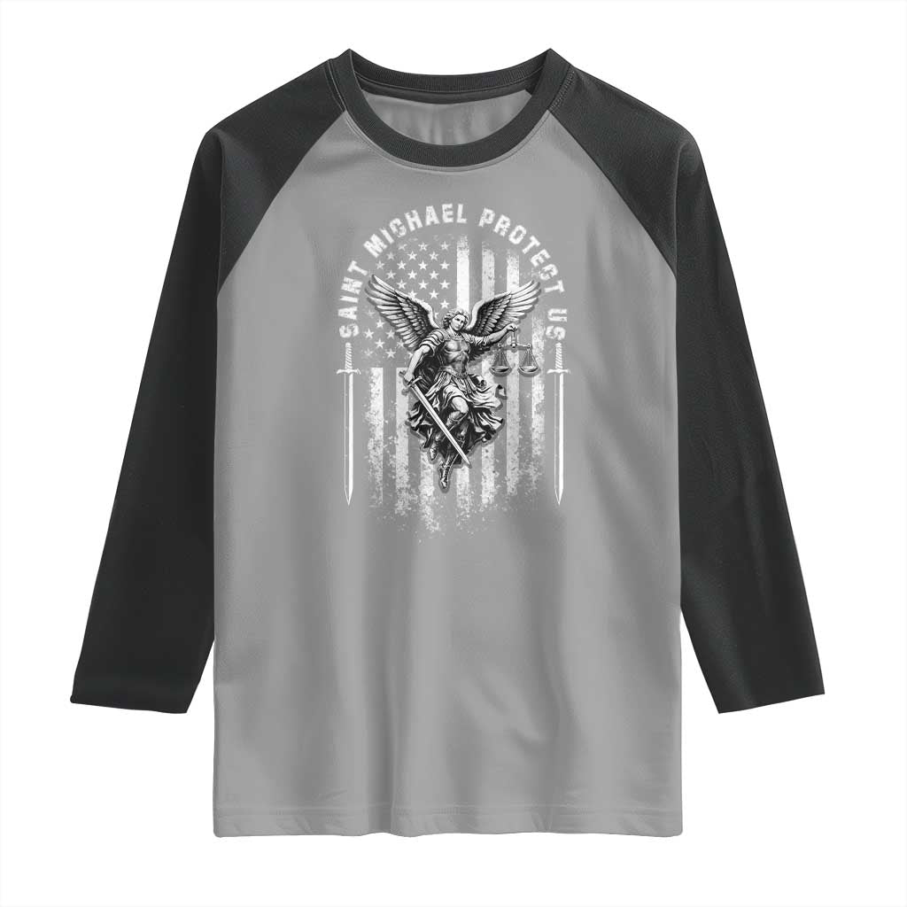 Vintage Saint Michael Archangel Protect Us Prayer Raglan Shirt
