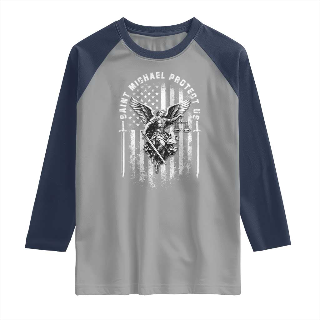 Vintage Saint Michael Archangel Protect Us Prayer Raglan Shirt