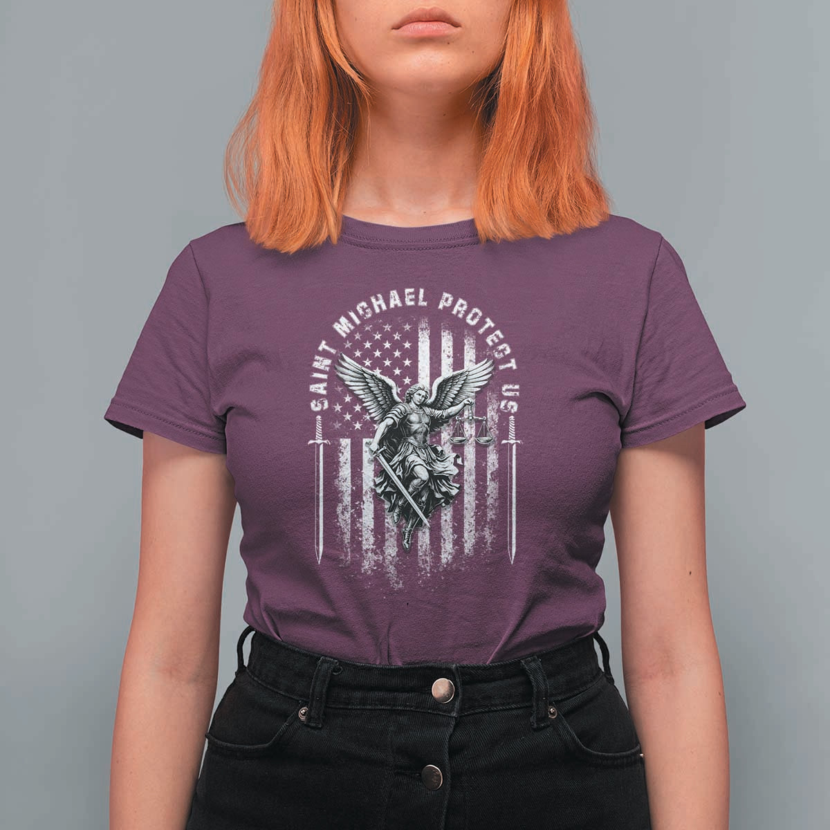 Vintage Saint Michael Archangel Protect Us Prayer T Shirt For Women