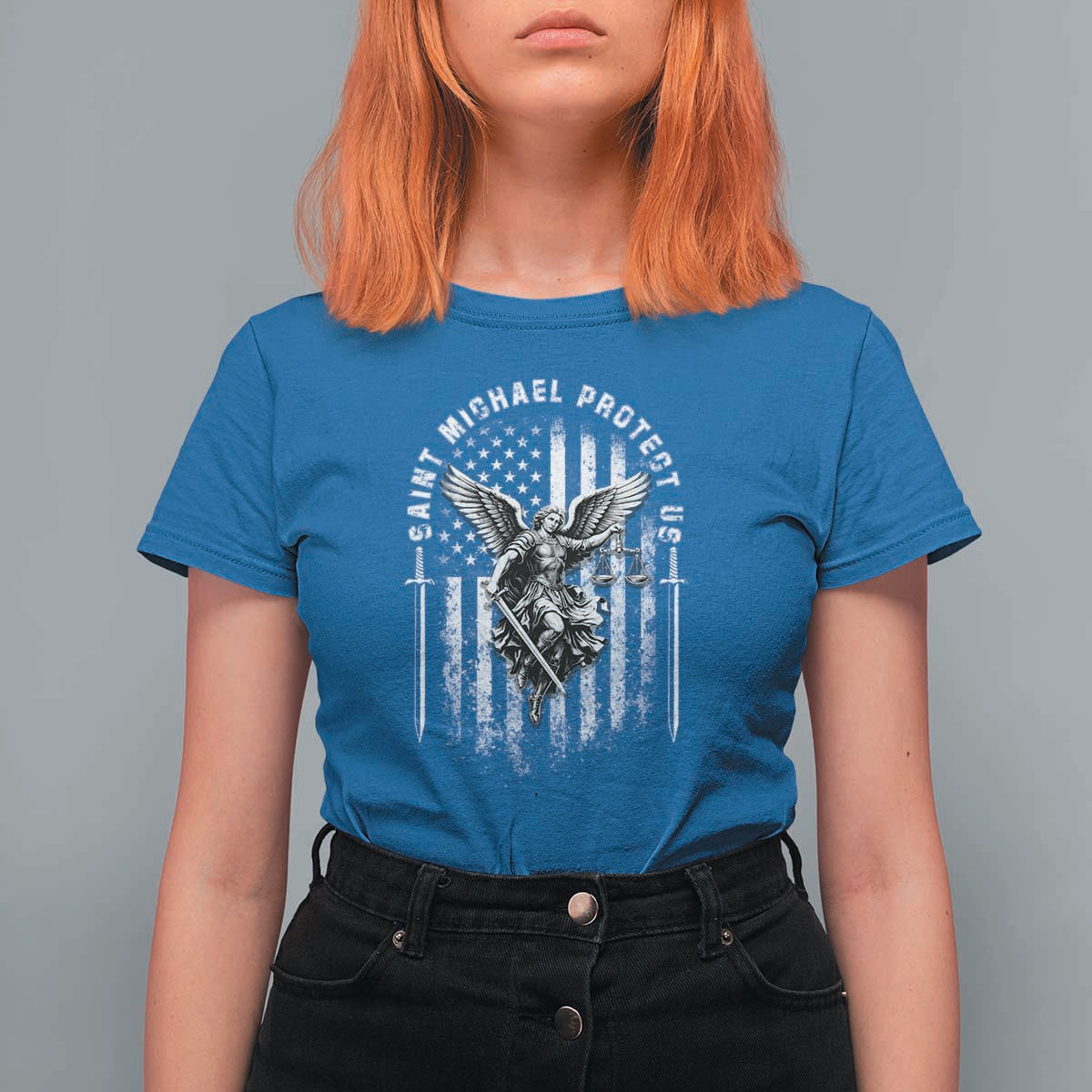 Vintage Saint Michael Archangel Protect Us Prayer T Shirt For Women