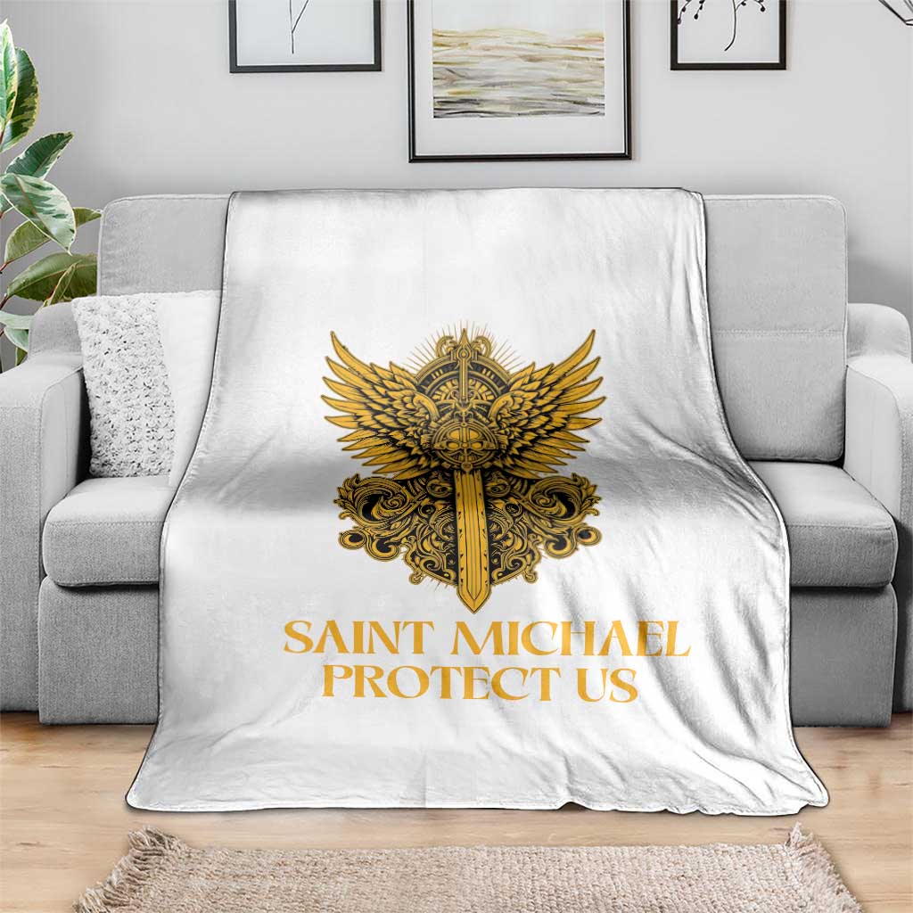 Vintage Catholic Saint Michael Protect Us Throw Blanket Religious Gift