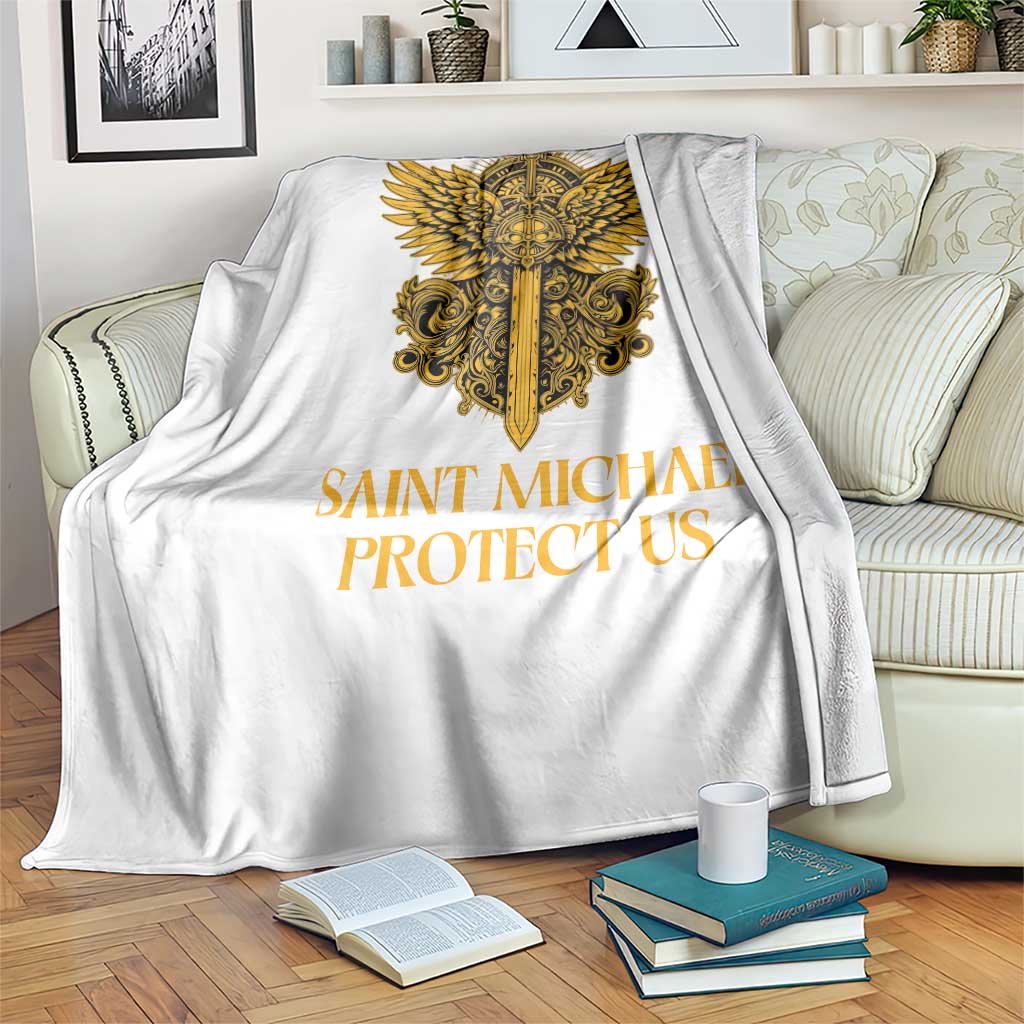 Vintage Catholic Saint Michael Protect Us Throw Blanket Religious Gift