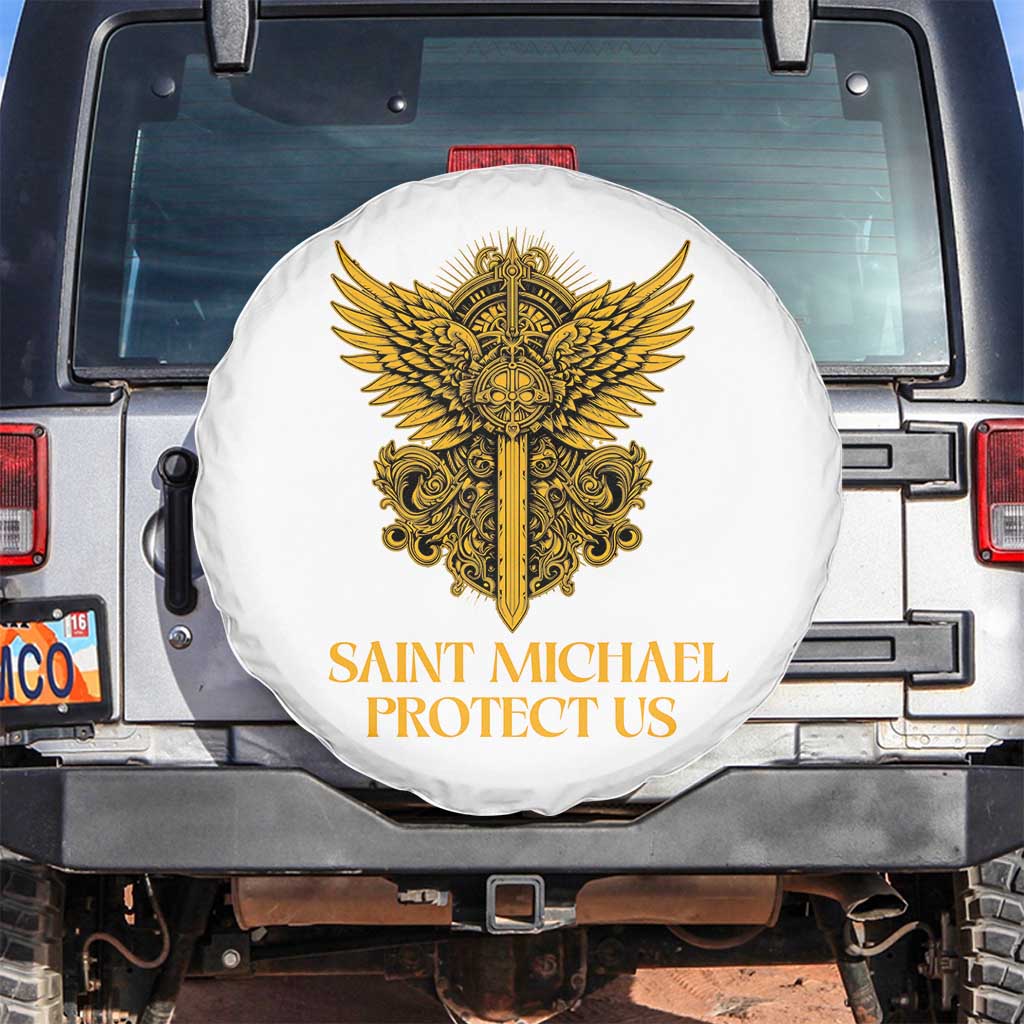 Vintage Catholic Saint Michael Protect Us Spare Tire Cover Religious Gift