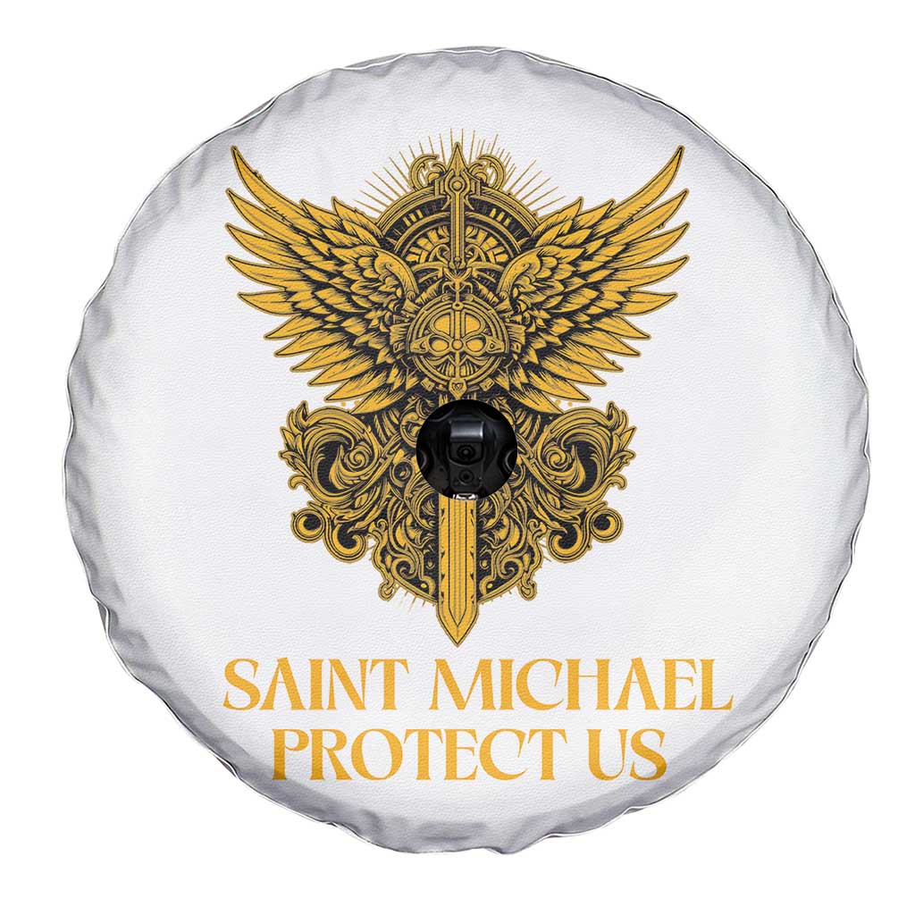 Vintage Catholic Saint Michael Protect Us Spare Tire Cover Religious Gift