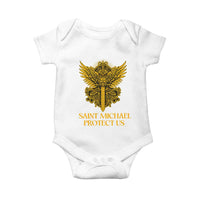 Vintage Catholic Saint Michael Protect Us Baby Onesie Religious Gift