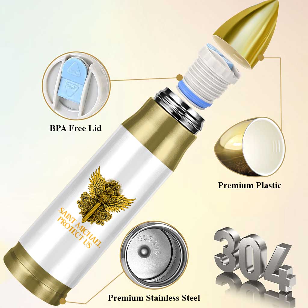 Vintage Catholic Saint Michael Protect Us Bullet Tumbler Religious Gift