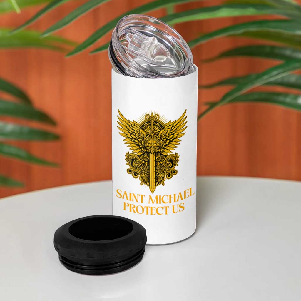 Vintage Catholic Saint Michael Protect Us 4 in 1 Can Cooler Tumbler Religious Gift