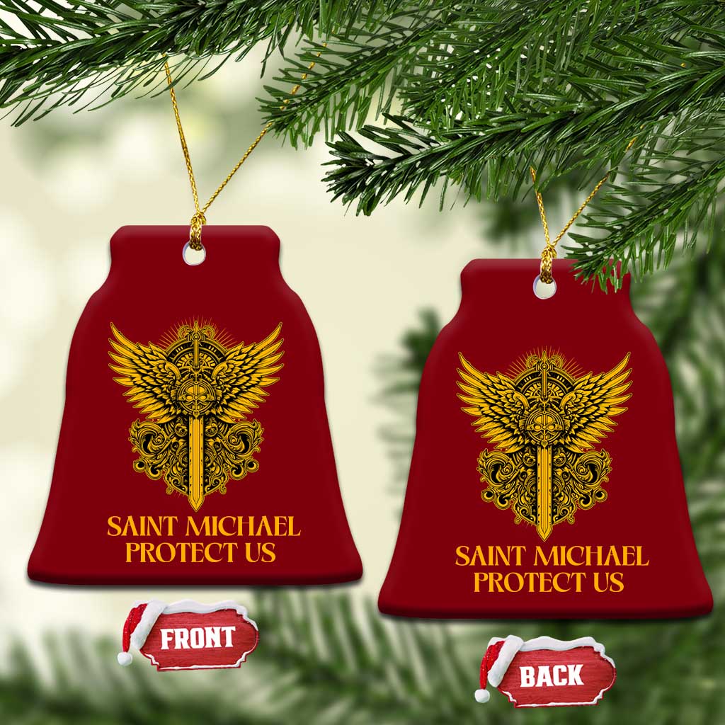 Vintage Catholic Saint Michael Protect Us Ceramic Ornament Religious Gift