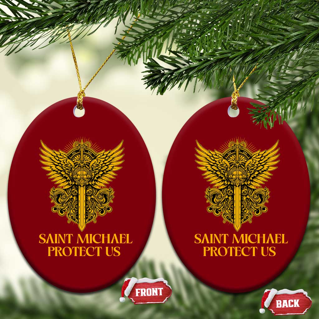 Vintage Catholic Saint Michael Protect Us Ceramic Ornament Religious Gift