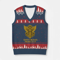 Vintage Catholic Saint Michael Protect Us V-Neck Knit Sweater Vest Religious Gift