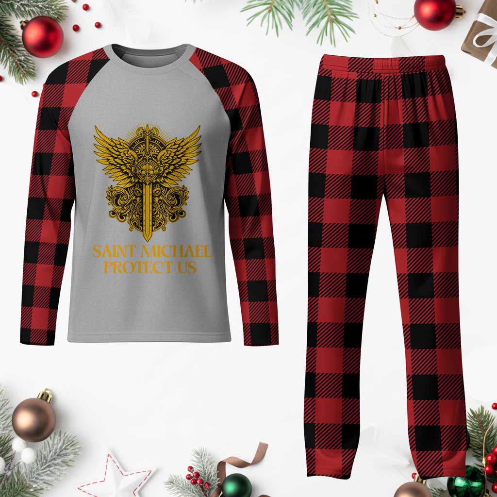 Vintage Catholic Saint Michael Protect Us Plaid Pajama Set Religious Gift