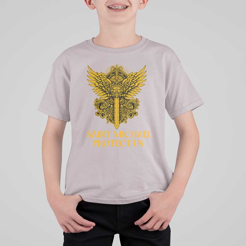 Vintage Catholic Saint Michael Protect Us T Shirt For Kid Religious Gift