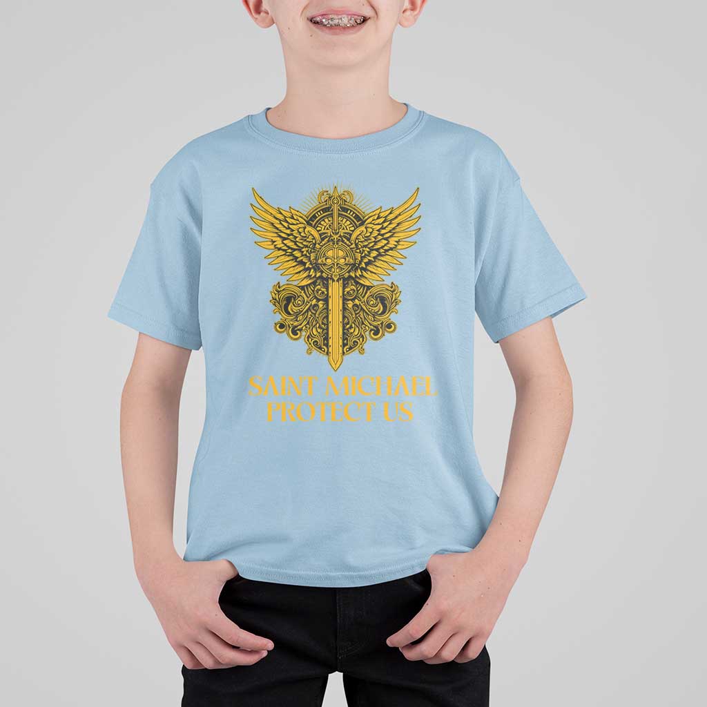 Vintage Catholic Saint Michael Protect Us T Shirt For Kid Religious Gift
