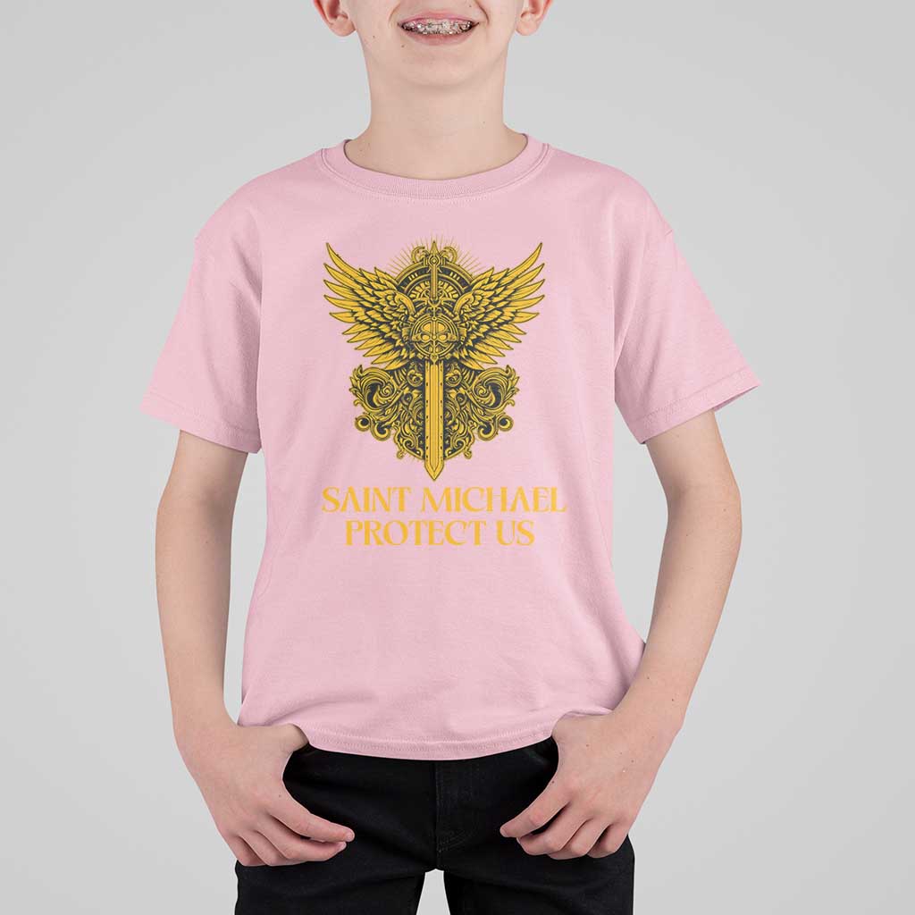 Vintage Catholic Saint Michael Protect Us T Shirt For Kid Religious Gift