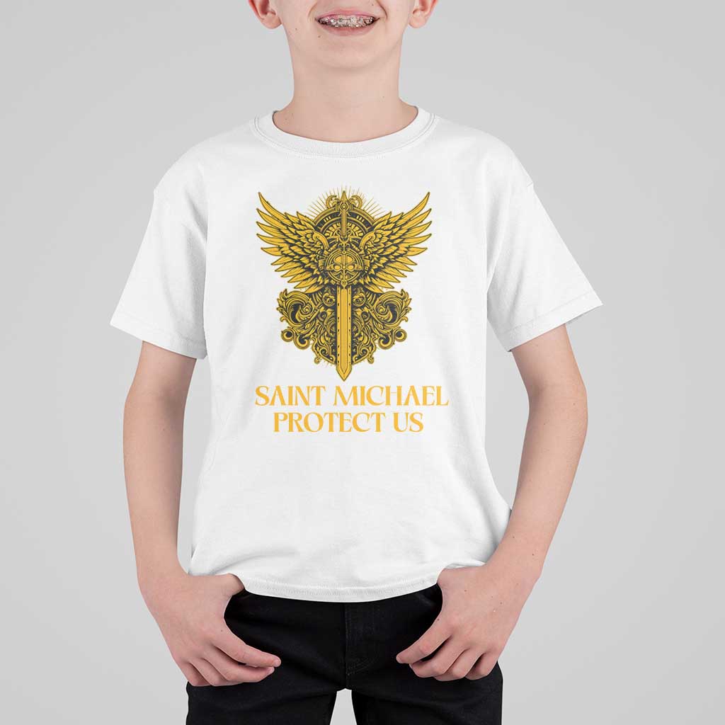 Vintage Catholic Saint Michael Protect Us T Shirt For Kid Religious Gift
