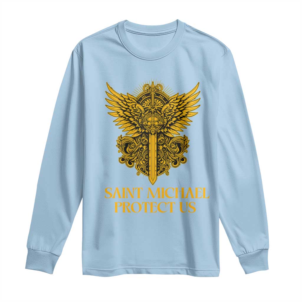 Vintage Catholic Saint Michael Protect Us Long Sleeve Shirt Religious Gift