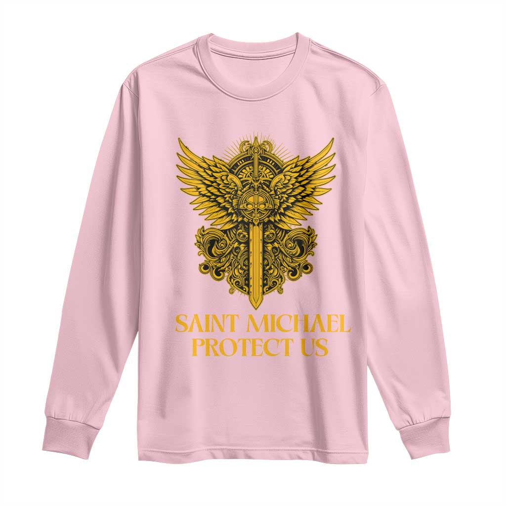 Vintage Catholic Saint Michael Protect Us Long Sleeve Shirt Religious Gift