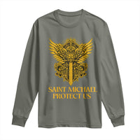 Vintage Catholic Saint Michael Protect Us Long Sleeve Shirt Religious Gift
