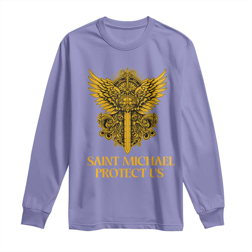 Vintage Catholic Saint Michael Protect Us Long Sleeve Shirt Religious Gift