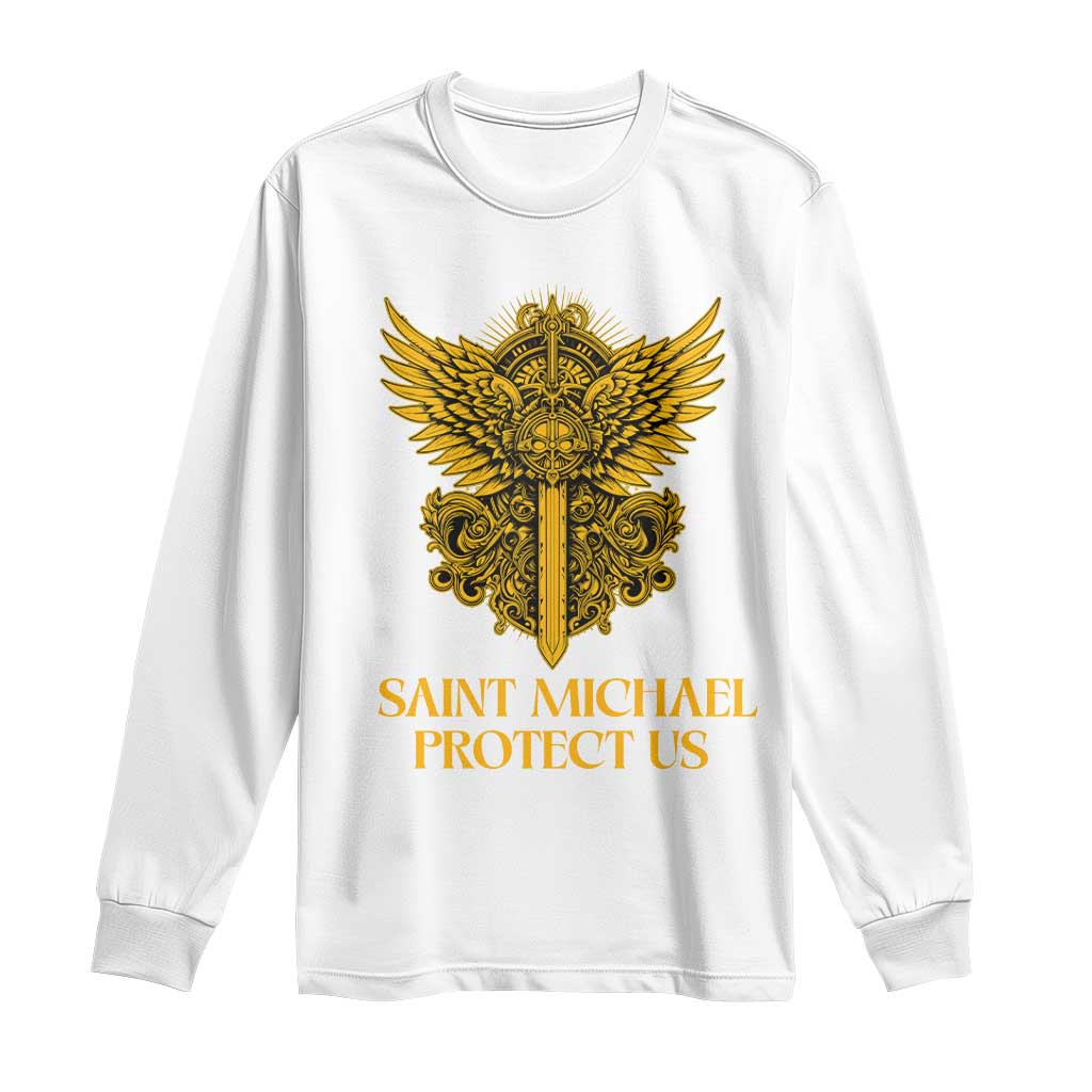 Vintage Catholic Saint Michael Protect Us Long Sleeve Shirt Religious Gift